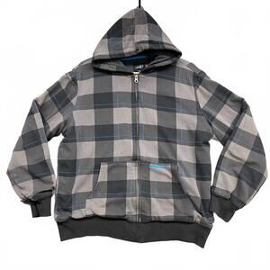 Vintage 2000s O'Neill Plaid Zip-Up Hoodie Fleece Lined Gray Black Blue Size M